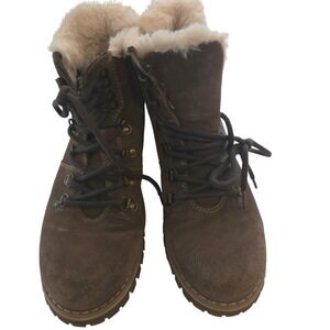 Earth Ranger Acadia Taupe Suede Faux Fur Lace Up Hiker Boots Women's 9.5 Active